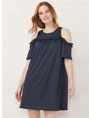 NWT LC Lauren Conrad Women's Cold Shoulder Ruffle Dress M